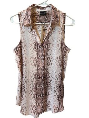 Rachel Zoe Brown and Cream Snake-Print Sleeveless Blouse